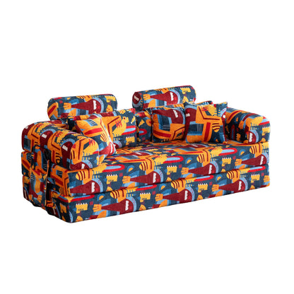 Convertible Sleeper Sofa Bed, Foldable Multi Functional Couch For Living Room - Navy / Red Home Essentials