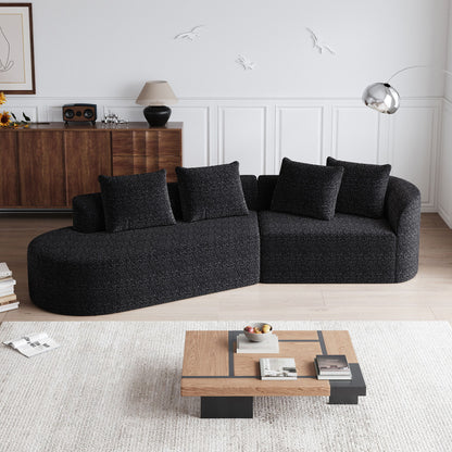Upholstered Oversized Sectional Sofa, 4 Seater Extra Deep & Wide Seat Curved Cloud Couch With 4 Throw Pillows, Free Combination Living Room - Black Home Essentials