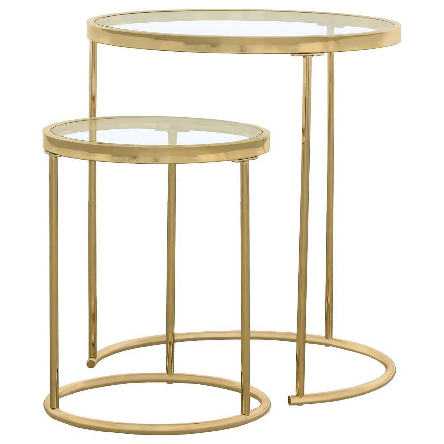 Maylin - 2 Piece Round Glass Top Nesting Table Set - Gold CoasterElevations