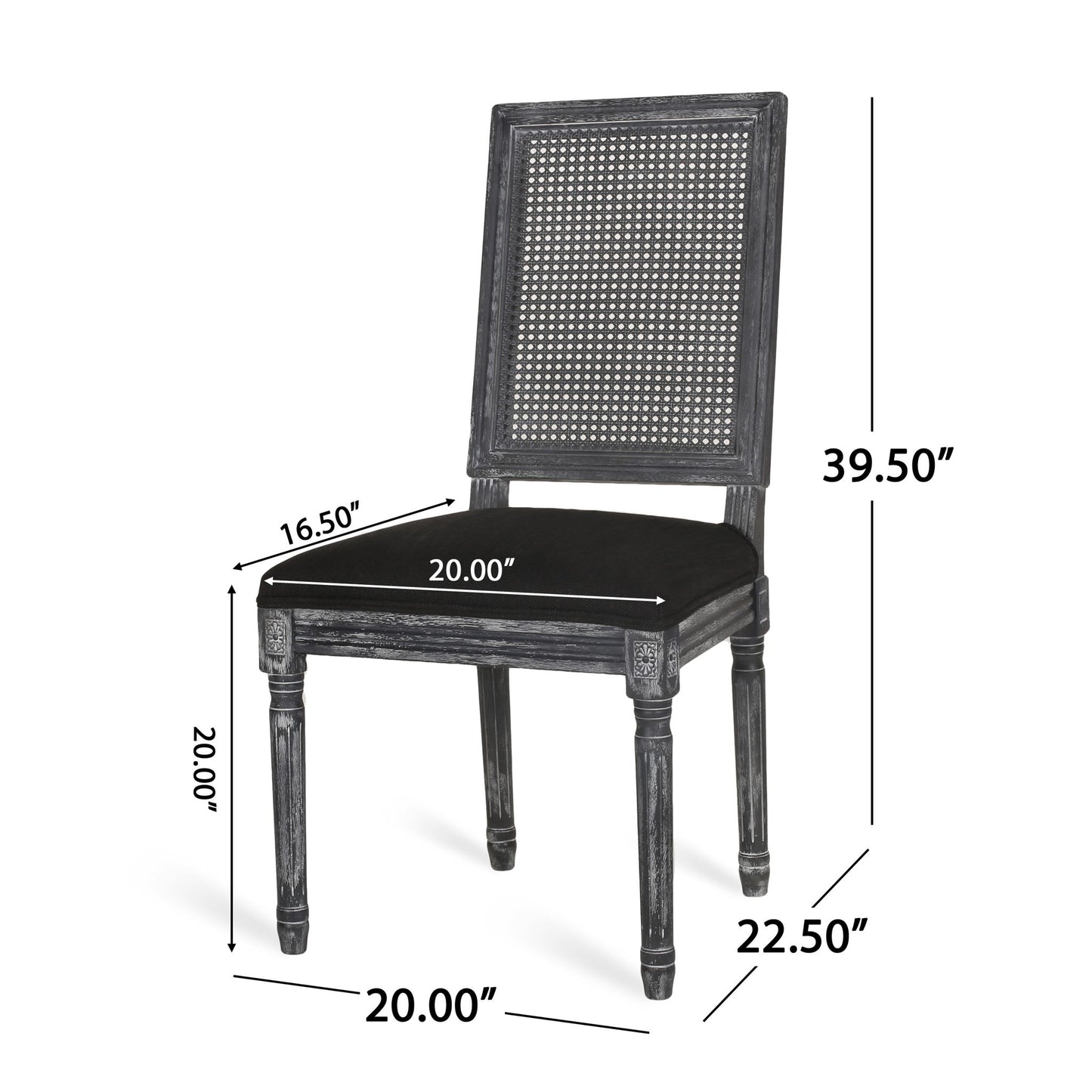 French Country Dining Chair With Rectangular Cane Backrest And Smooth Upholstered Seating Noble House