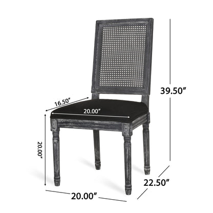 French Country Dining Chair With Rectangular Cane Backrest And Smooth Upholstered Seating Noble House