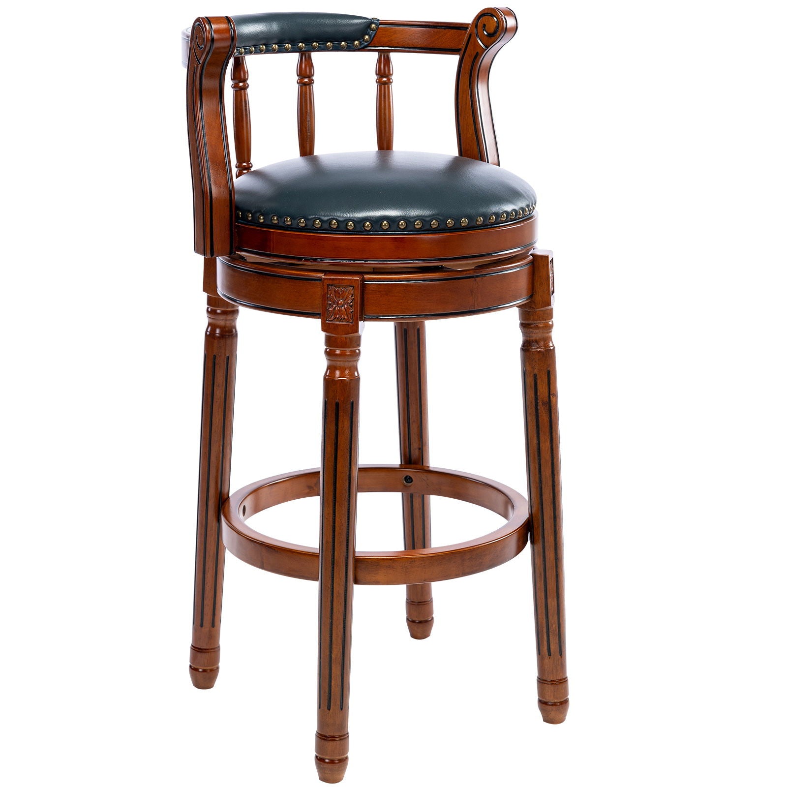 Swivel Cow Top Leather Wooden Bar Stool, 360 Degree Swivel Bar Height Chair With Backs For Home Kitchen Counter Home Essentials
