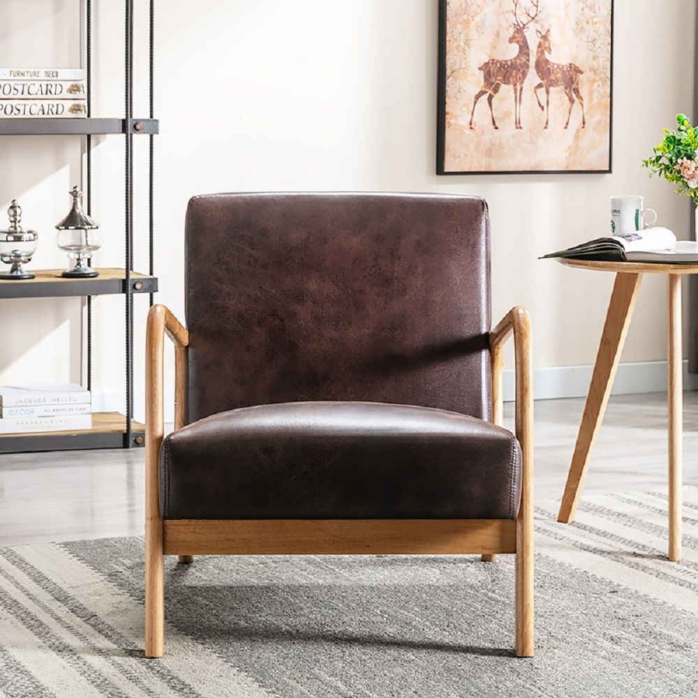 Classic Mid-Century Modern Accent Chairs, Open Framed Armchair With Cushioning Brown - Dark Brown US Pride