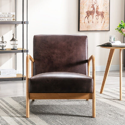 Classic Mid-Century Modern Accent Chairs, Open Framed Armchair With Cushioning Brown - Dark Brown US Pride