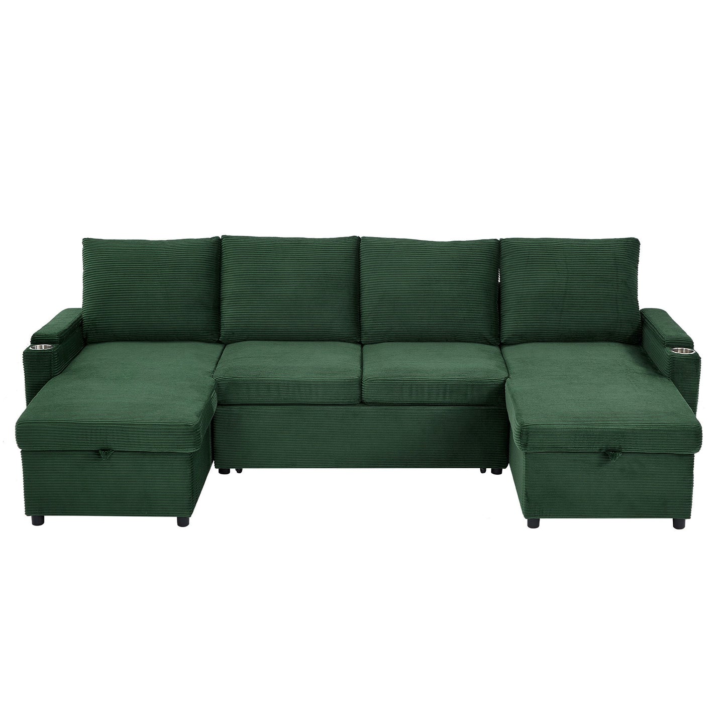 U Shaped Sectional Sofa Bed With Storage Chaise Lounges, USB Ports, And Cup Holders Hearth and Haven