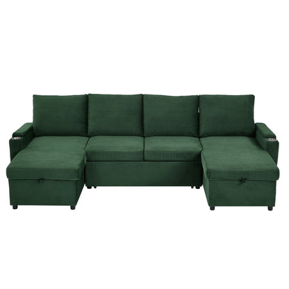 U Shaped Sectional Sofa Bed With Storage Chaise Lounges, USB Ports, And Cup Holders Hearth and Haven