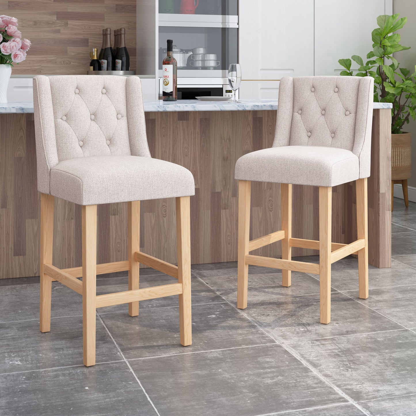Ethereon - Tufted Counter Stool (Set of 2) Noble House