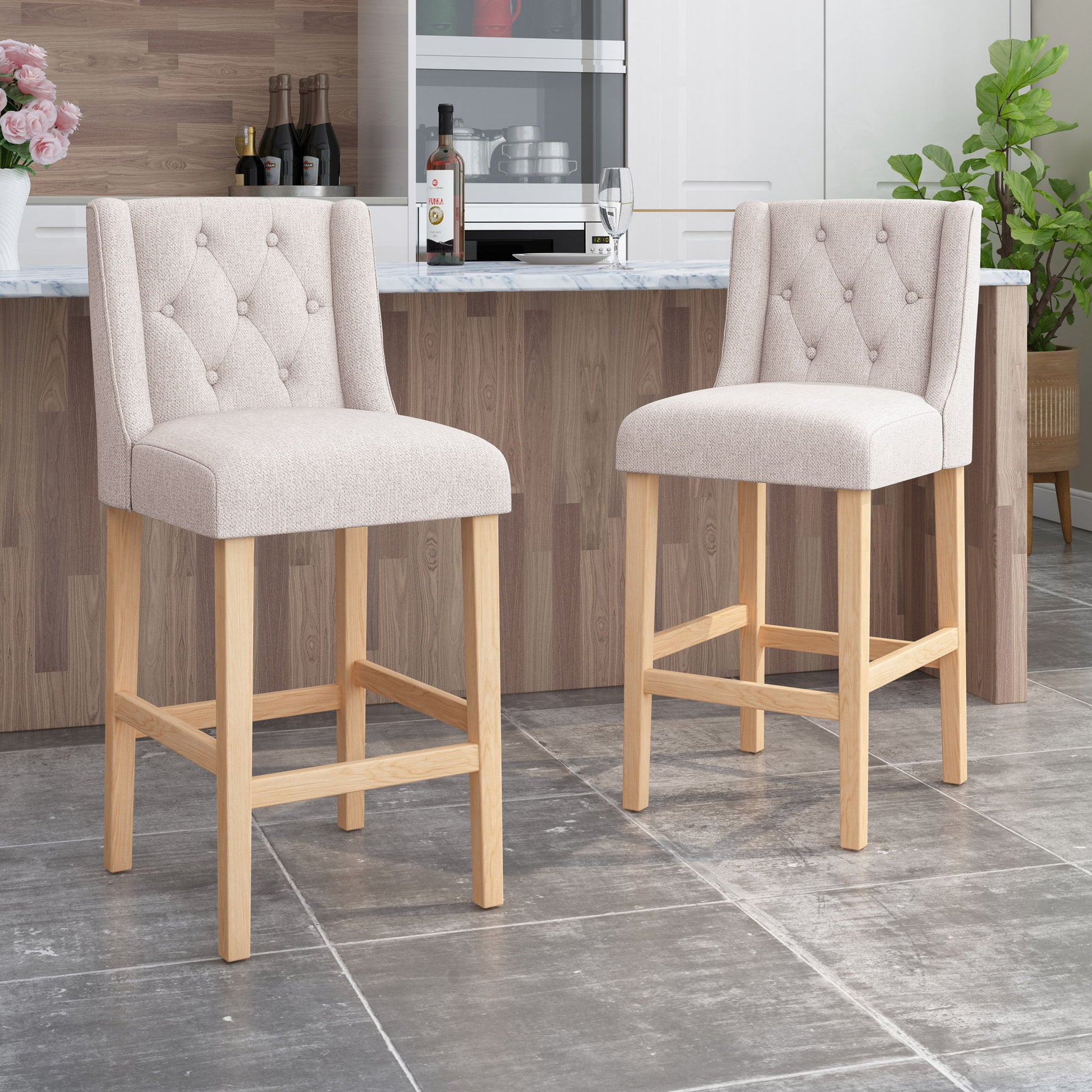 Ethereon - Tufted Counter Stool (Set of 2) Noble House