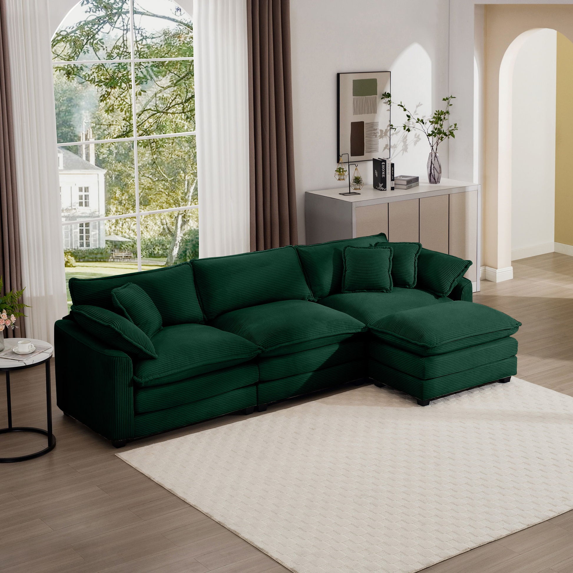 Modern Oversized Modular Cushion Sofa With Ottoman, Low Back, Deep Seating Sofa Set Home Essentials