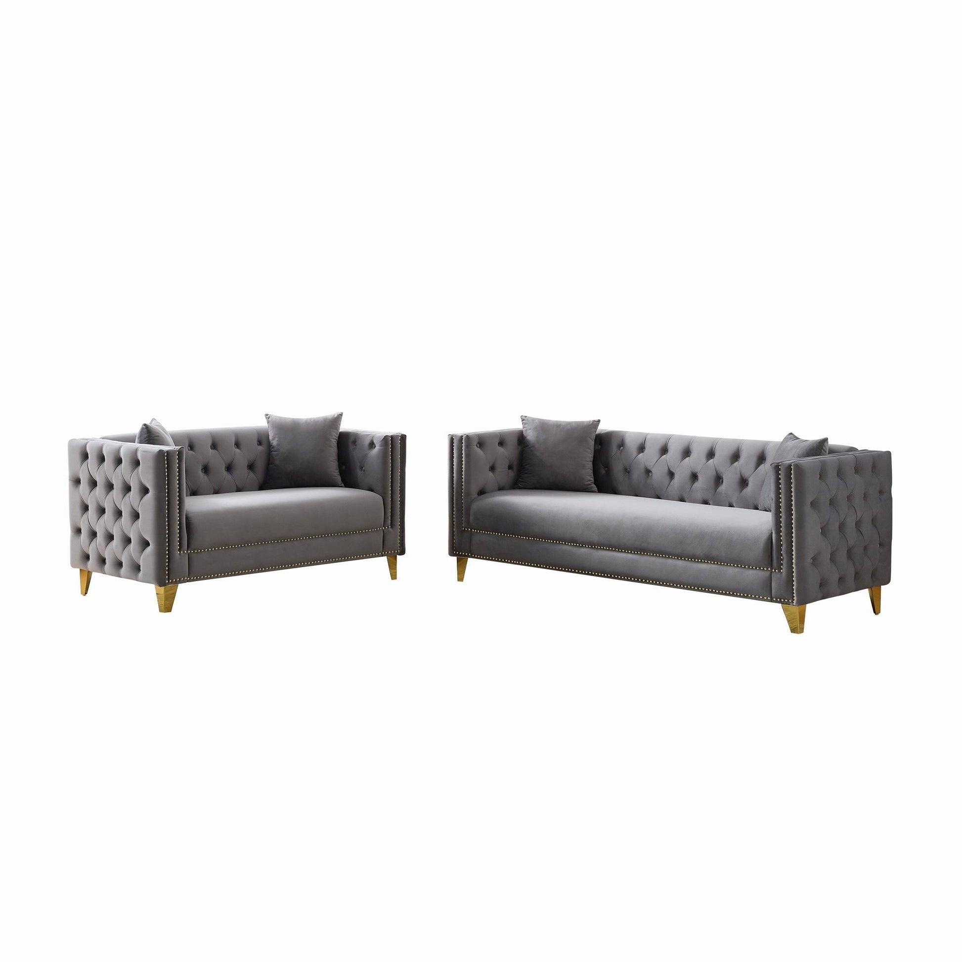 3 And 2 Seater Deep Seat Sofa With Button Nailhead, Square Arm Couches, Furniture For Living Room - Gray Home Essentials