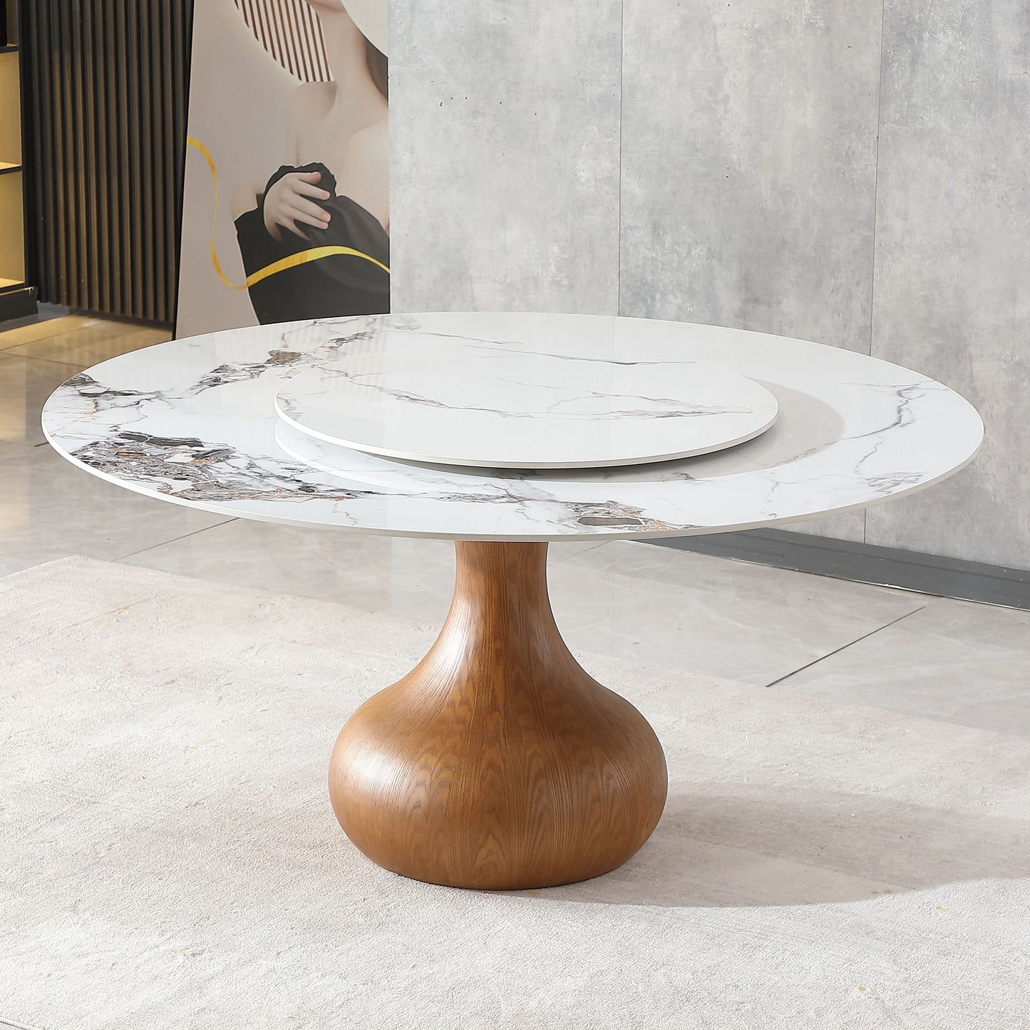 Round Dining Table 53" With Lazy Susan - Walnut / White Home Essentials
