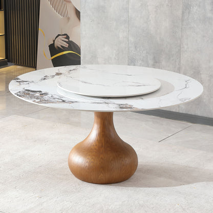 Round Dining Table 53" With Lazy Susan - Walnut / White Home Essentials