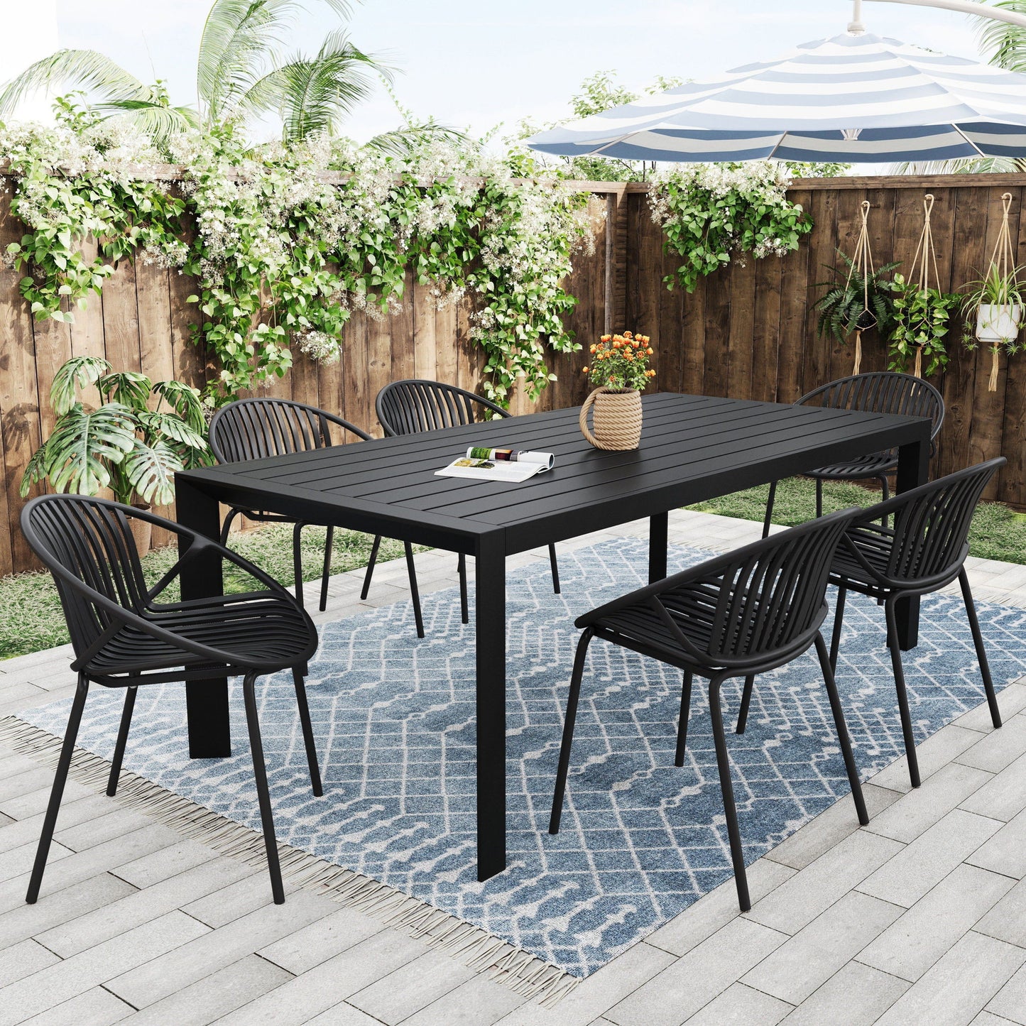 7 Piece Dining Set With Stackable Chairs Noble House