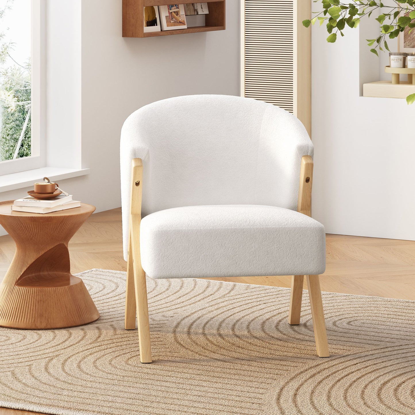 Modern Accent Chair With Polyester Upholstery And Minimalist Lounge Chair For Living Room, Bedroom, Or Office - White Noble House