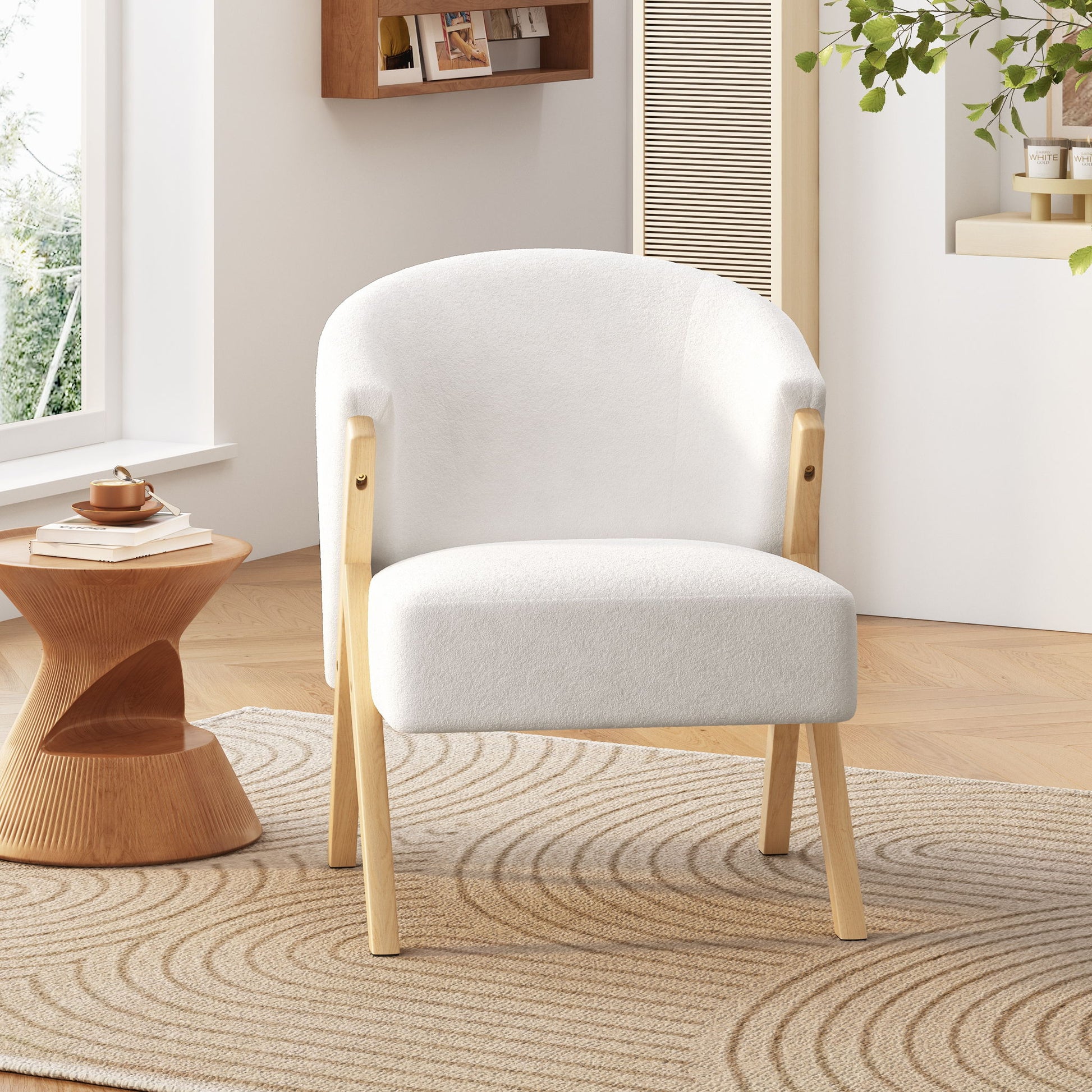 Modern Accent Chair With Polyester Upholstery And Minimalist Lounge Chair For Living Room, Bedroom, Or Office - White Noble House