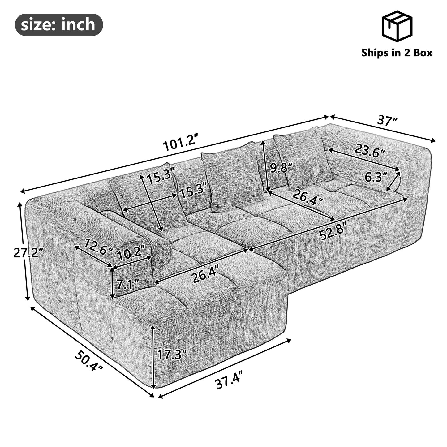 Sectional Free Combined Sofa With 2 Side Pockets Hearth and Haven