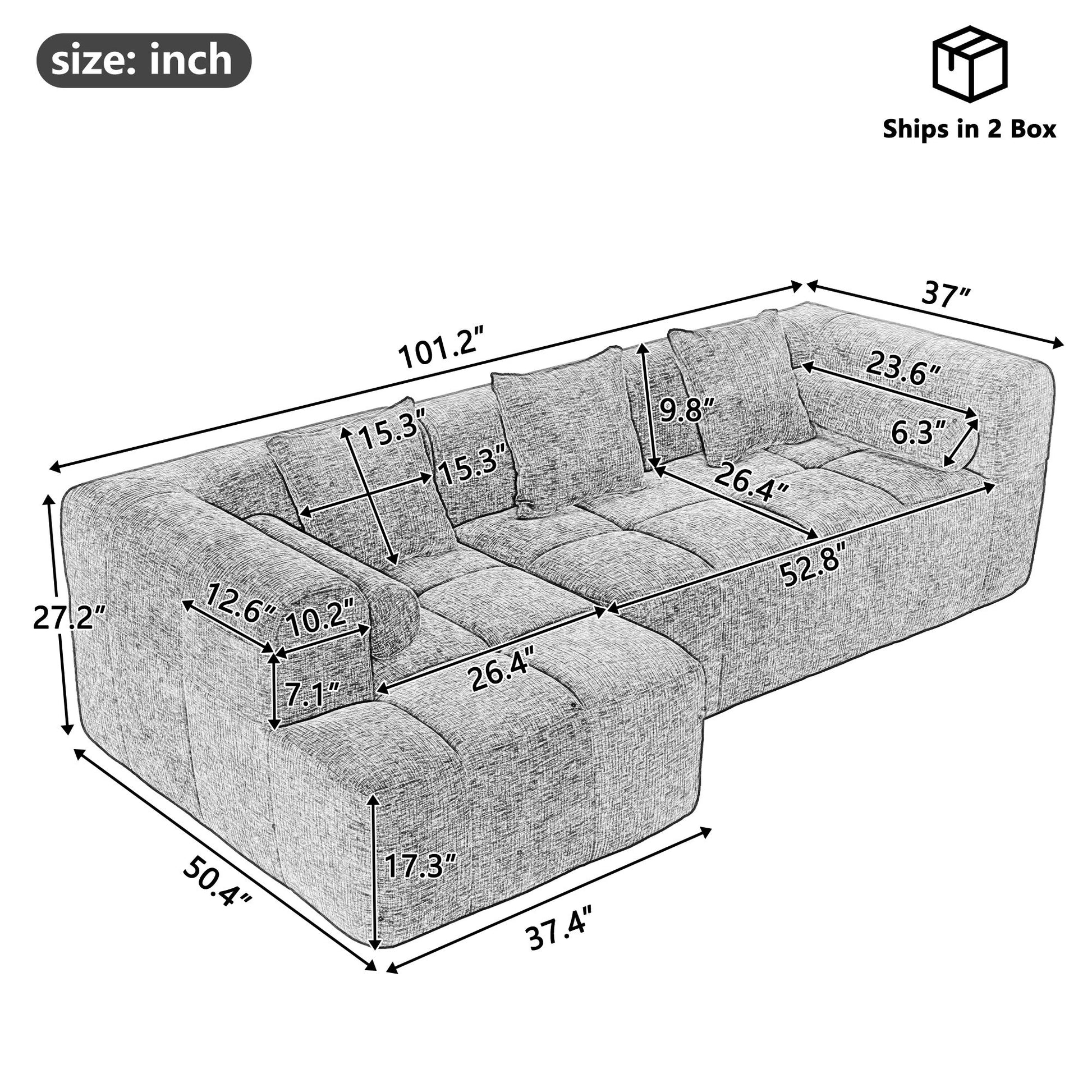 Sectional Free Combined Sofa With 2 Side Pockets Hearth and Haven