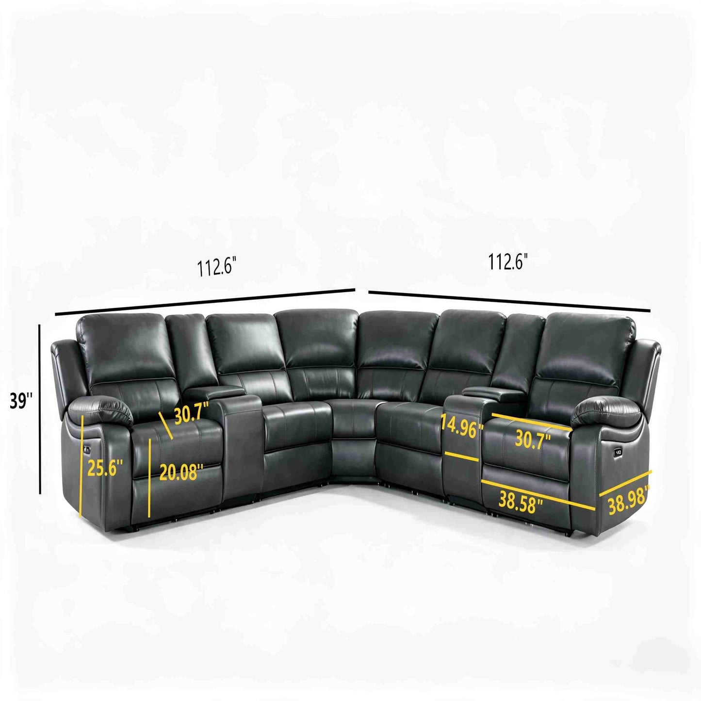Power Reclining Sectional Sofa With 3 Adjustable Recliners, USB Ports & Cup Holders, Oversized Seating For Living Room - Black Home Essentials