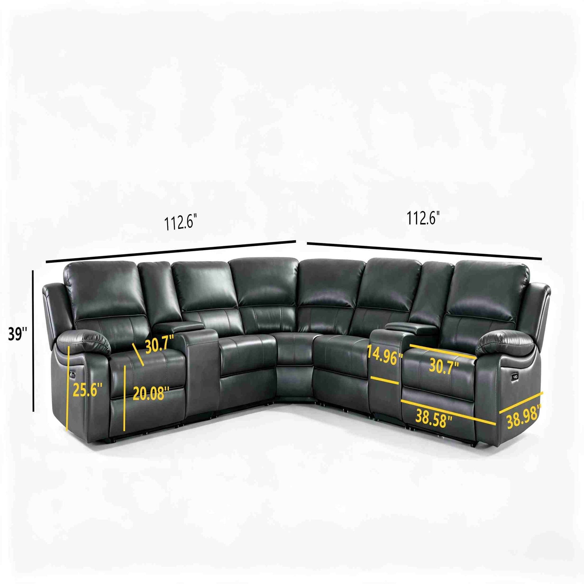 Power Reclining Sectional Sofa With 3 Adjustable Recliners, USB Ports & Cup Holders, Oversized Seating For Living Room - Black Home Essentials