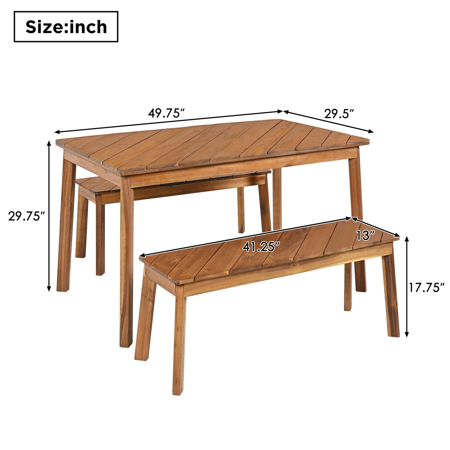 3 Pieces Acacia Wood Table Bench Dining Set For Outdoor & Indoor Furniture With 2 Benches, Picnic Beer Table For Patio, Porch, Garden, Poolside - Natural Hearth and Haven