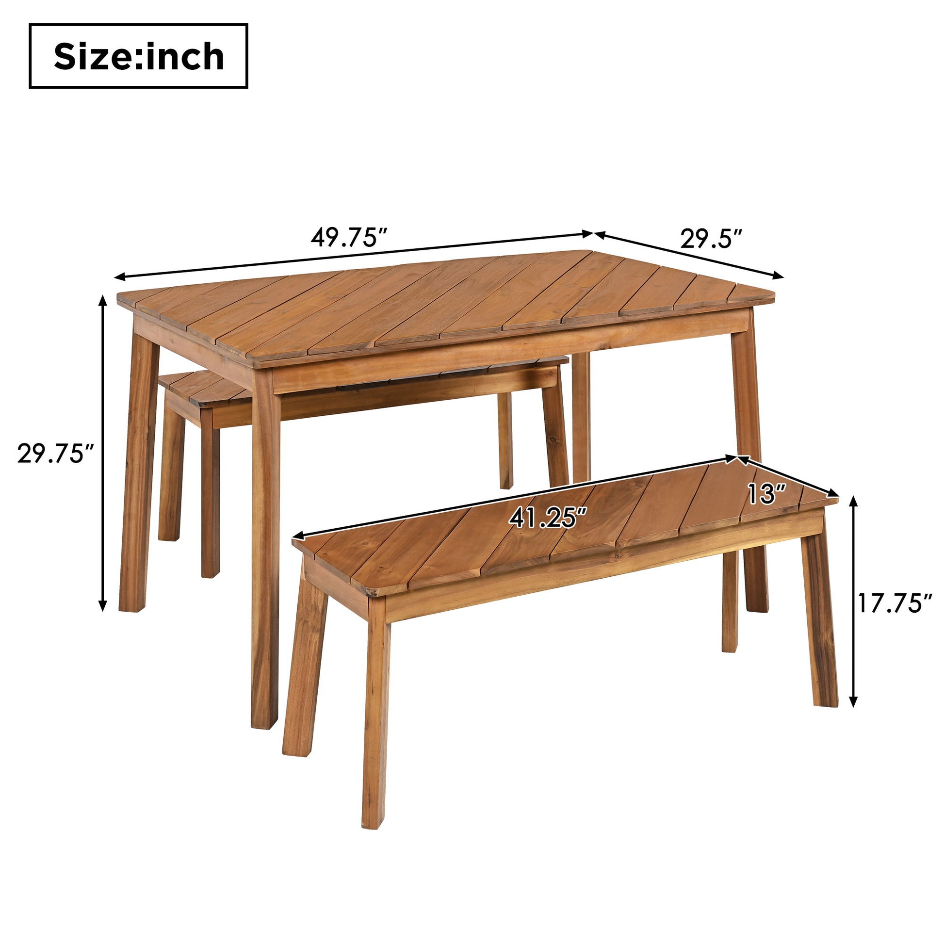 3 Pieces Acacia Wood Table Bench Dining Set For Outdoor & Indoor Furniture With 2 Benches, Picnic Beer Table For Patio, Porch, Garden, Poolside - Natural Hearth and Haven