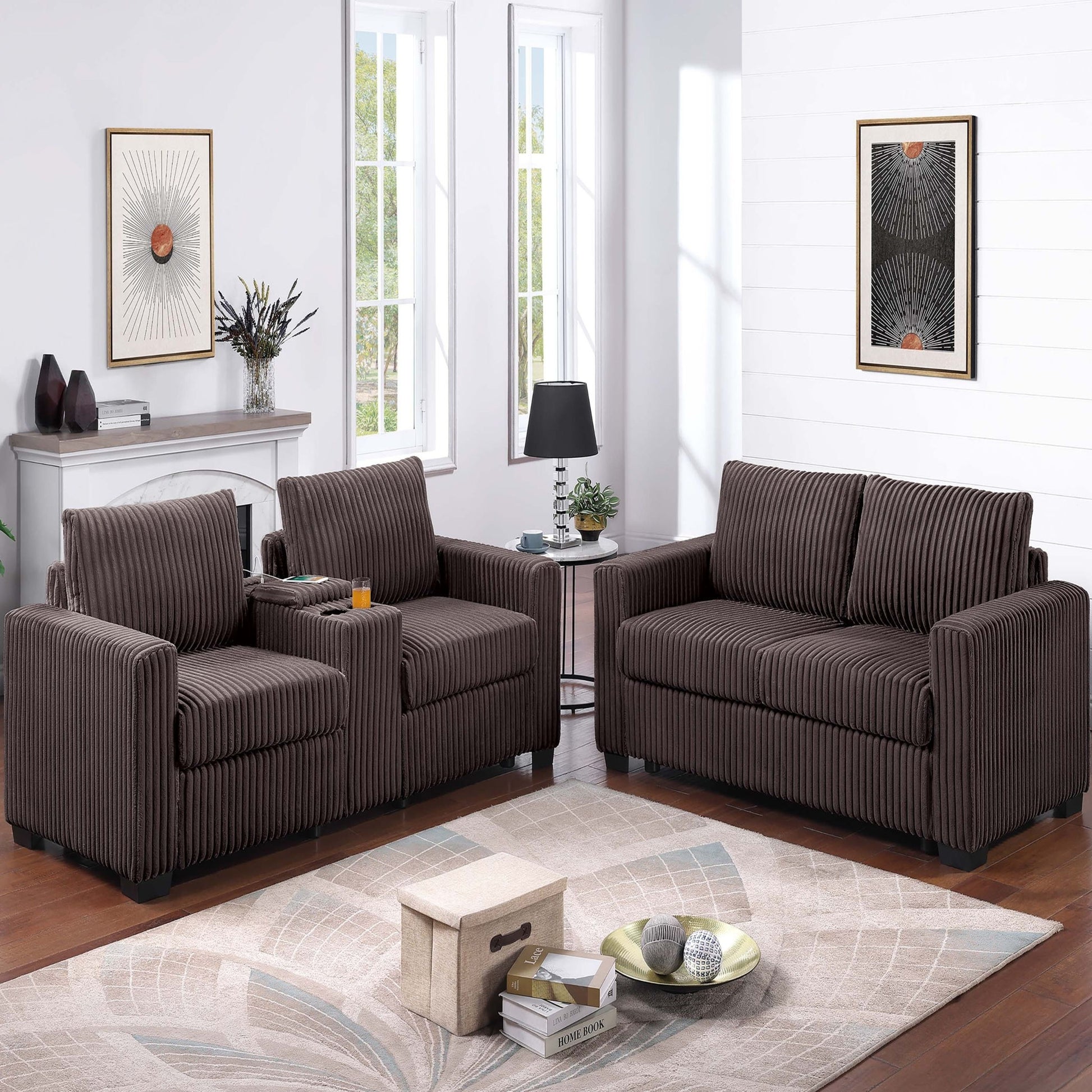 Modern Style 2 Piece Sofa Set With Cup Holders & Charging Port Home Essentials