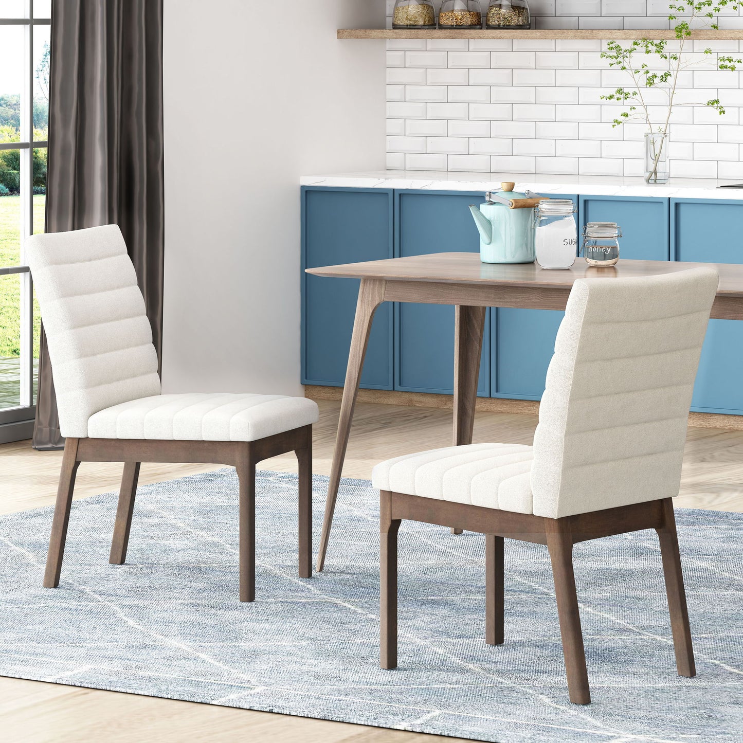 Upholstered Dining Chairs With Rubber Legs (Set of 2) Noble House