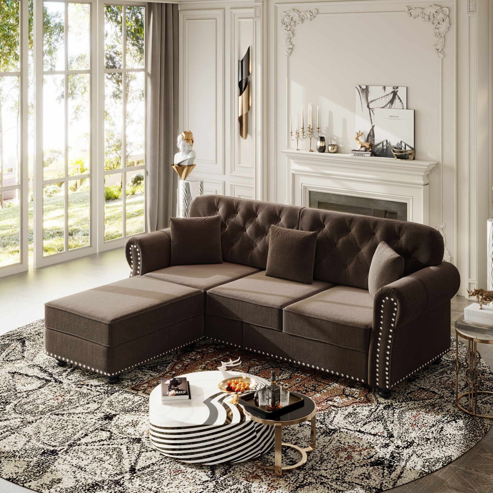 Upholstered 3 Seater Sofa Set With Ottoman Home Essentials
