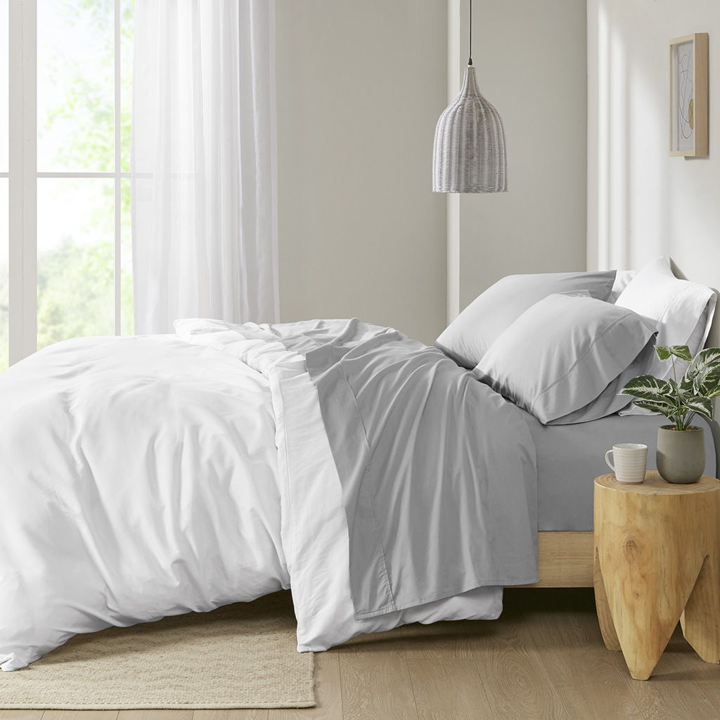 Queen Peached Percale Sheet Set - Gray