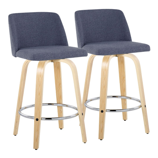 Toriano - Contemporary Fixed-Height Counter Stool With Swivel And Round Footrest (Set of 2) Lumi Source