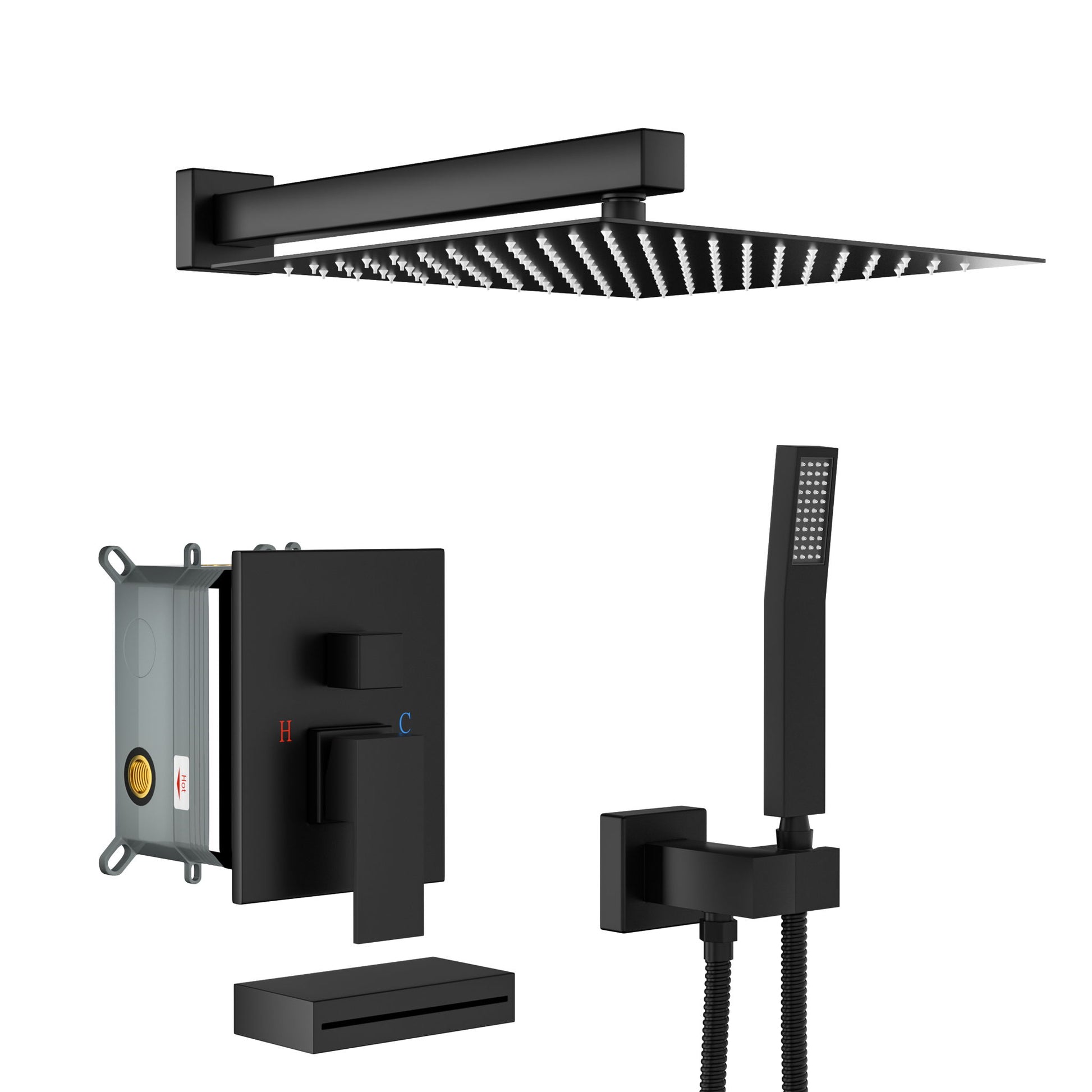 12" Ceiling Mount Square Shower System With Waterfall Tub Spout And Handheld Shower Daily Nest