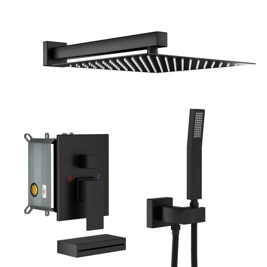 12" Ceiling Mount Square Shower System With Waterfall Tub Spout And Handheld Shower Daily Nest