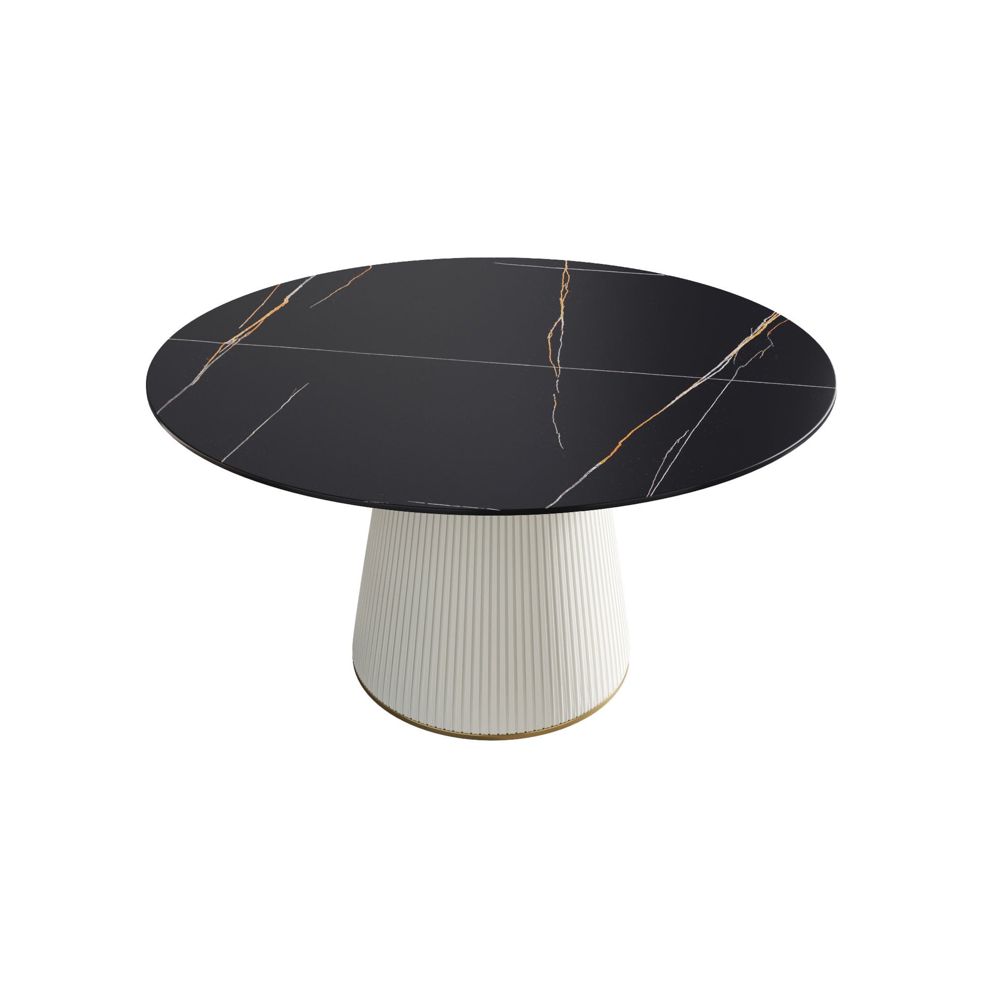 Modern Artificial Stone Round Plywood Base Dining Table, Can Accommodate 6 People, (Not Including Chairs) - Black / Beige Home Essentials