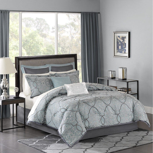 Lavine - Queen 12 Piece Complete Bed Set - Blue Madison Park