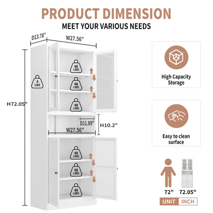 Metal Kitchen Pantry Cabinet Tall Storage With Adjustable Shelves, Heavy Duty Stainless Steel Frame - White Home Essentials