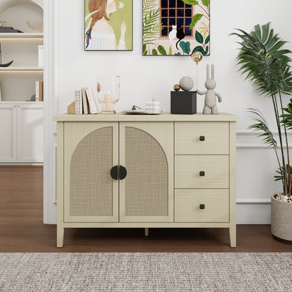 Rattan 2 Door 3 Drawer Cabinet, Suitable For Bedroom - Natural Home Essentials