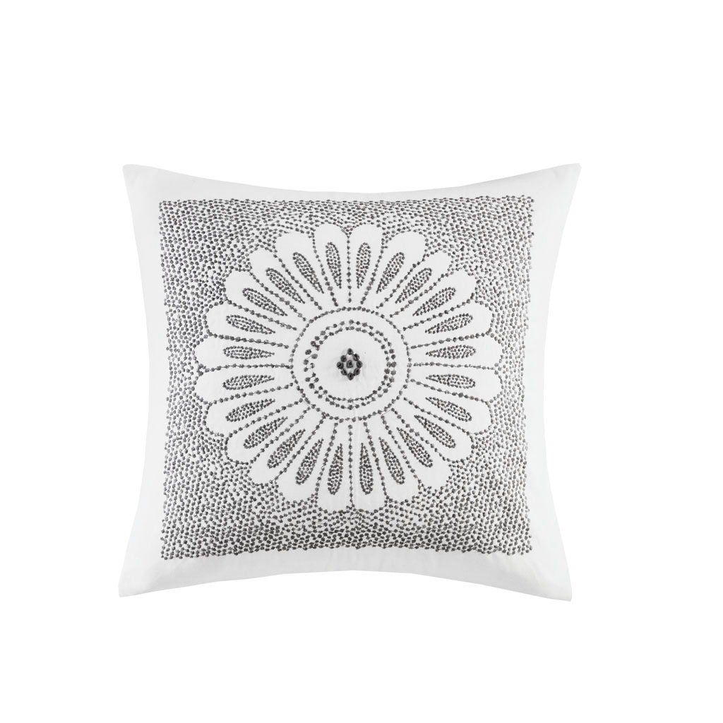 Sofia - Embroidered Decorative Square Pillow - Gray