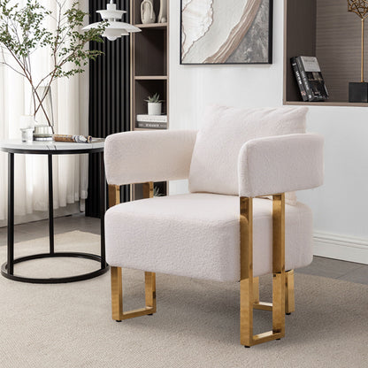 Modern Decorative Chair Teddy Fleece Upholstered And Metal Foot Home Essentials