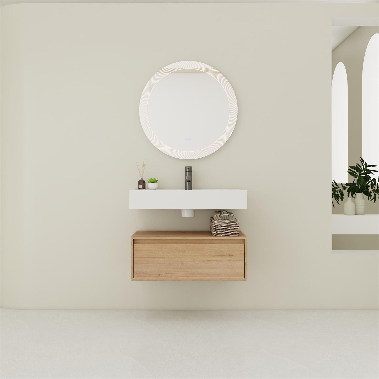 Wall Mounted Bathroom Vanity With Resin Sink And Soft Close Drawer In Imitative - Imitative Oak Home Essentials