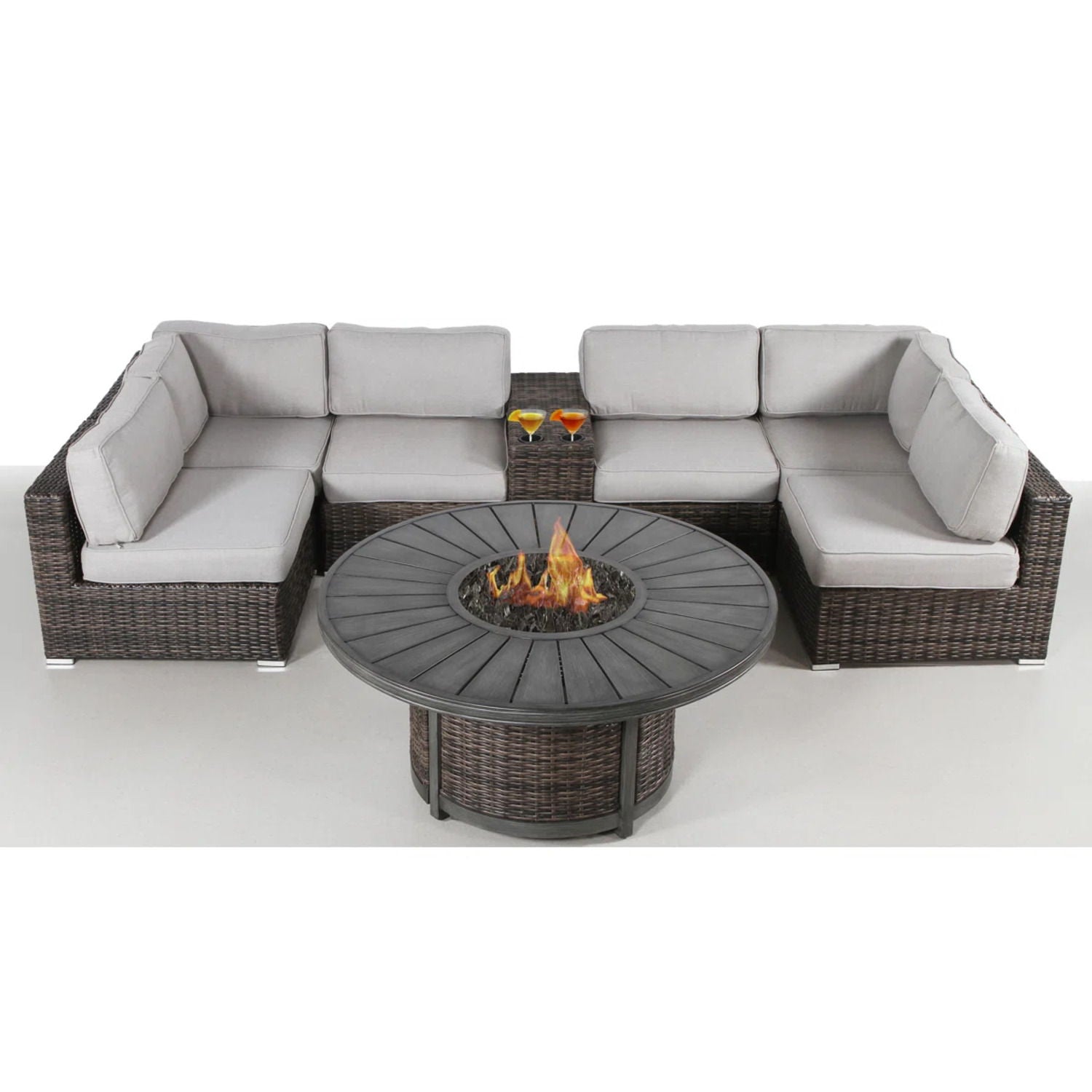 All Weather 4 Person Patio Sofa Set With Fire Pit And Side Table Rustproof - Brown LSI Patio Furniture