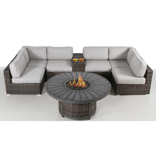 All Weather 4 Person Patio Sofa Set With Fire Pit And Side Table Rustproof - Brown LSI Patio Furniture
