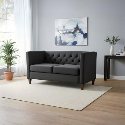 Button Tufted Loveseat, 2 Seater With Square Arm Couch For Living Room US Pride