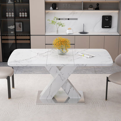 Modern Rectangle Dining Table With Stretchable TopAnd X Shape Legs Home Essentials