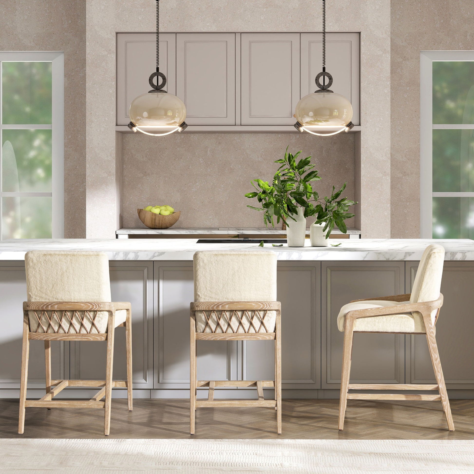 Arizona - Solid Ash Upholstered Counter Stool With Rope Detail - Creme De La Creme White Jennifer Taylor Home