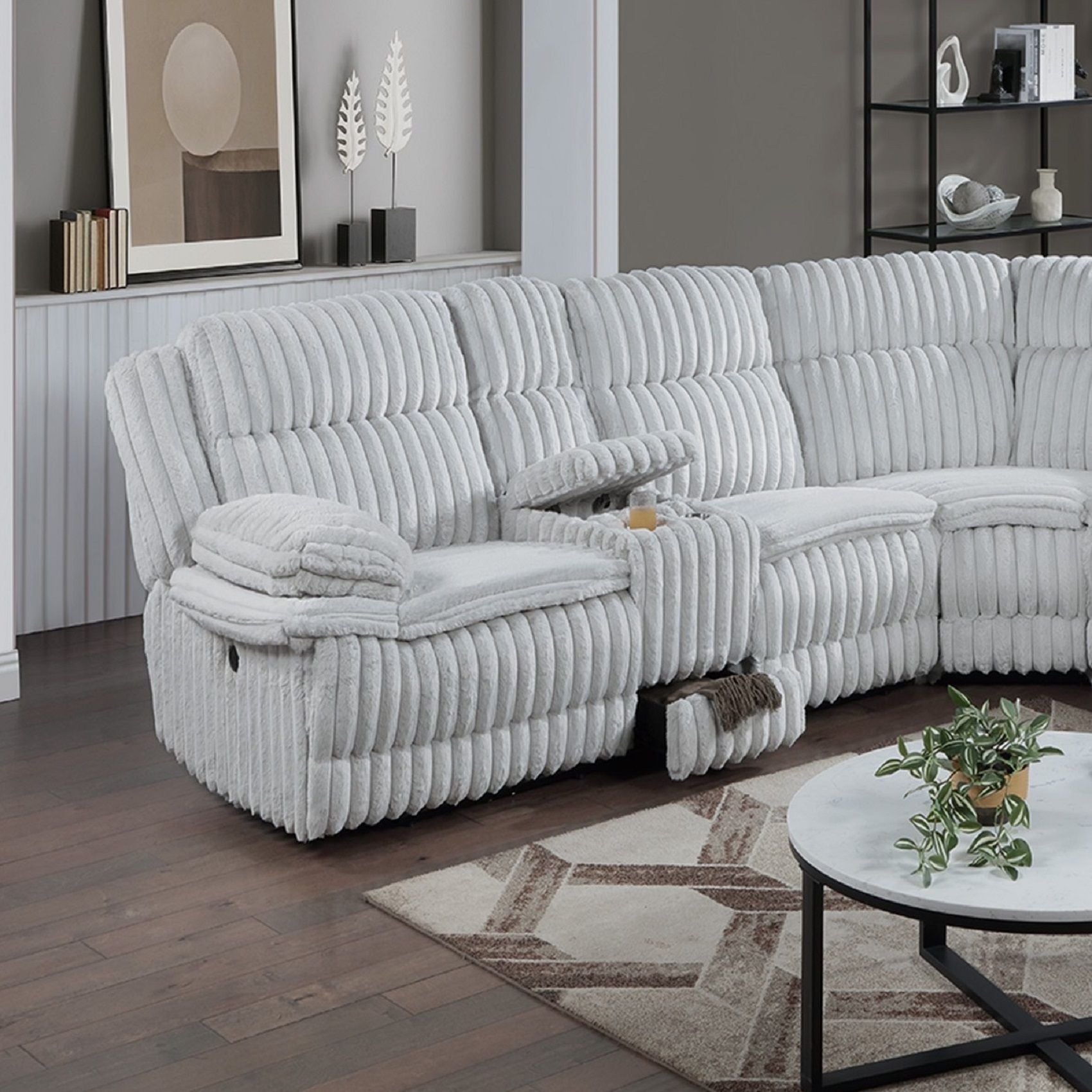 U-Shaped Sectional Sofa With Console Cup Holder, Storage Drawer, Manual Reclining Home Essentials