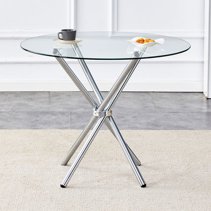 Modern Round Clear Glass Dining Table With Unique Metal Legs For 4 6 People - Silver Home Essentials