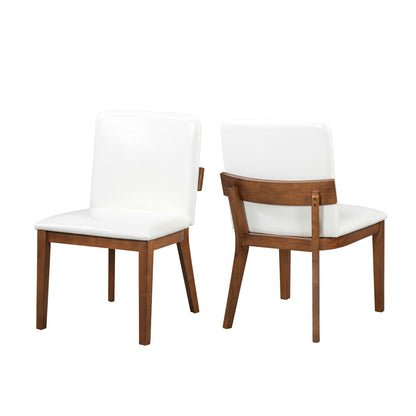 Modern Dining Chairs (Set of 2) With Glossy Upholstery - White / Walnut Hearth and Haven