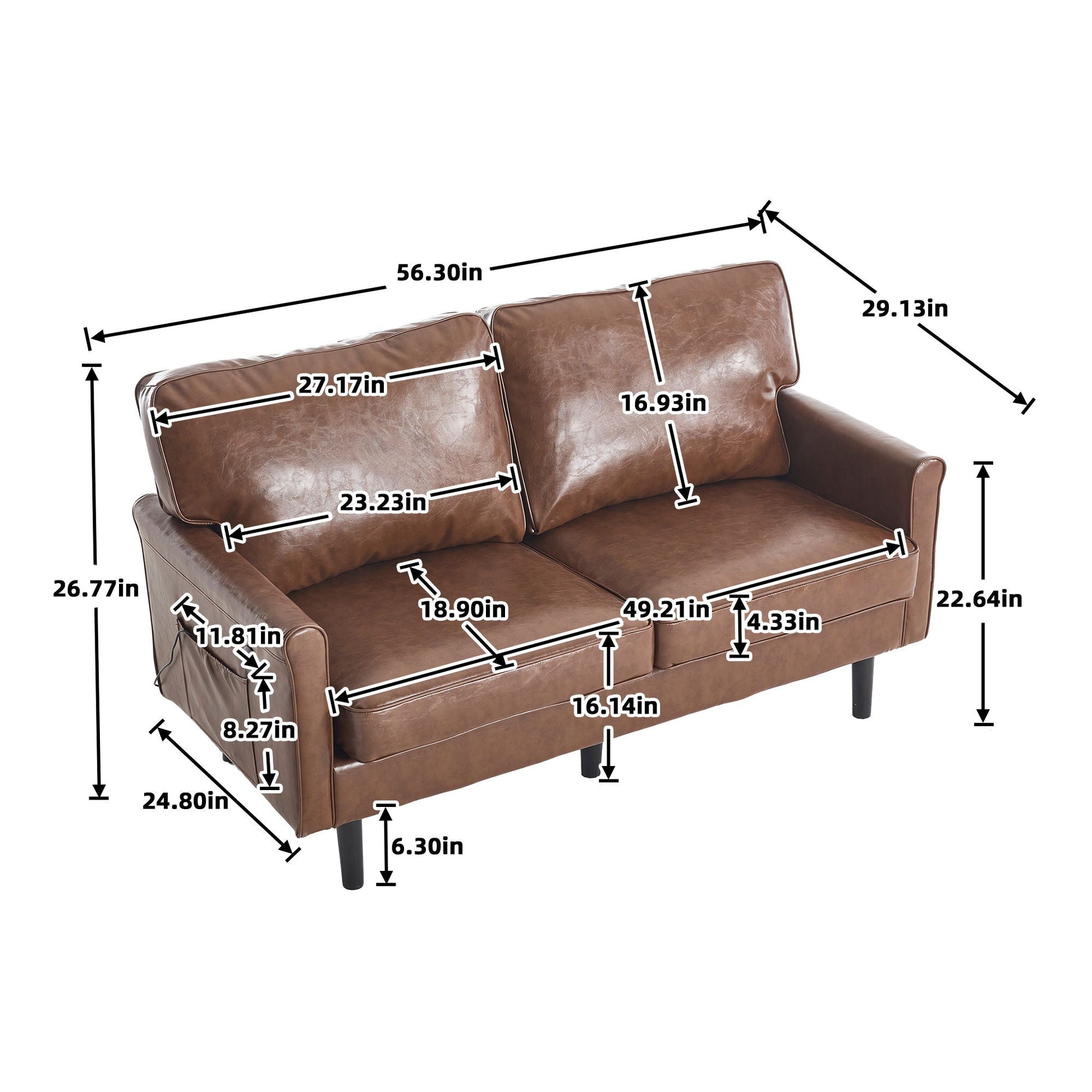 Mid Century Modern Loveseat Sofa With USB Ports, Removable Pillow Cover Home Essentials