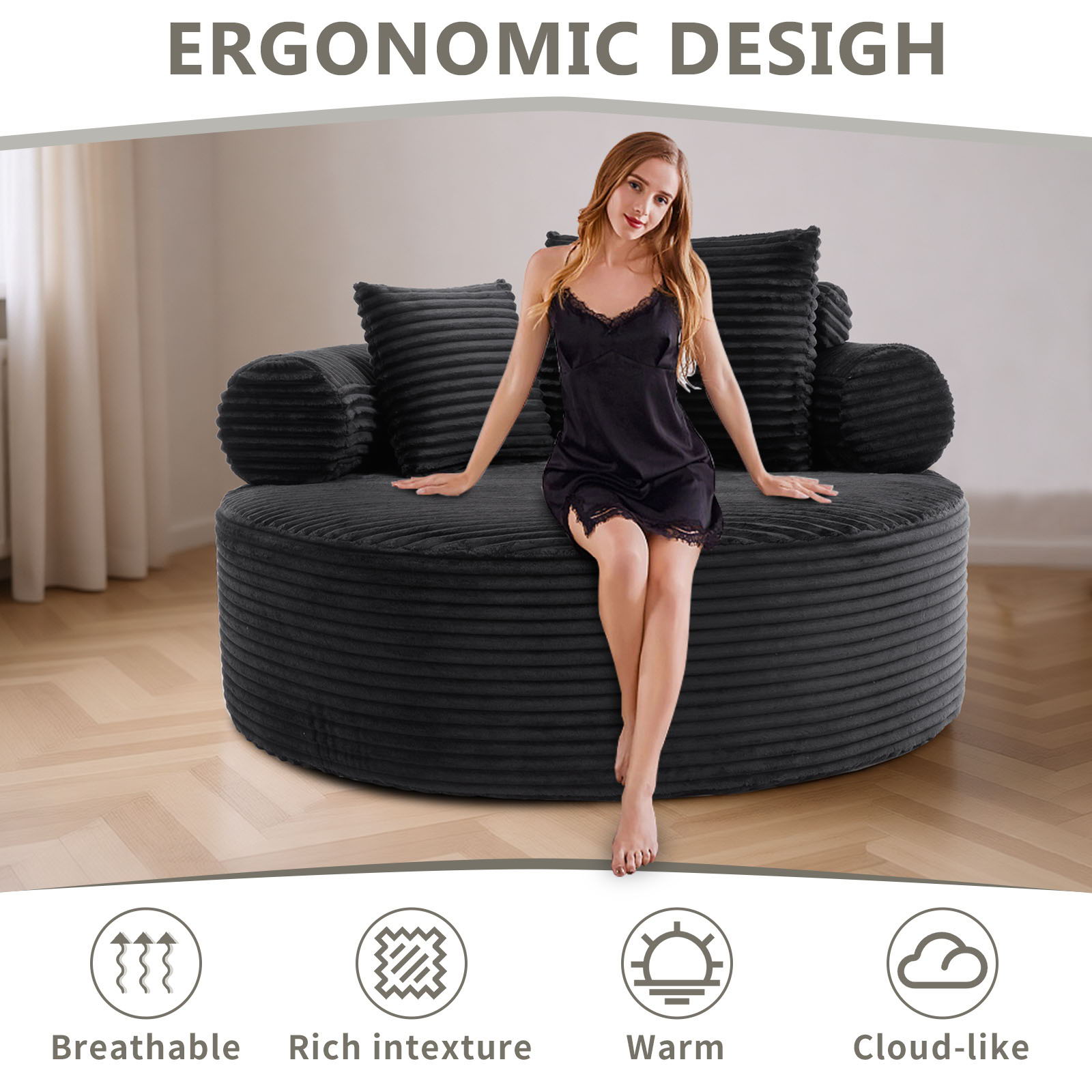 Round Sofa Bed With 3 Pillows For Living Room Home Essentials