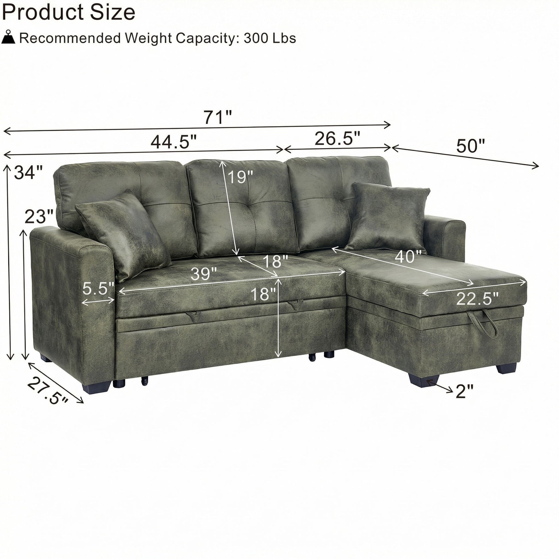 Sectional Sofa With Pull Out Bed, Reversible Chaise Home Essentials